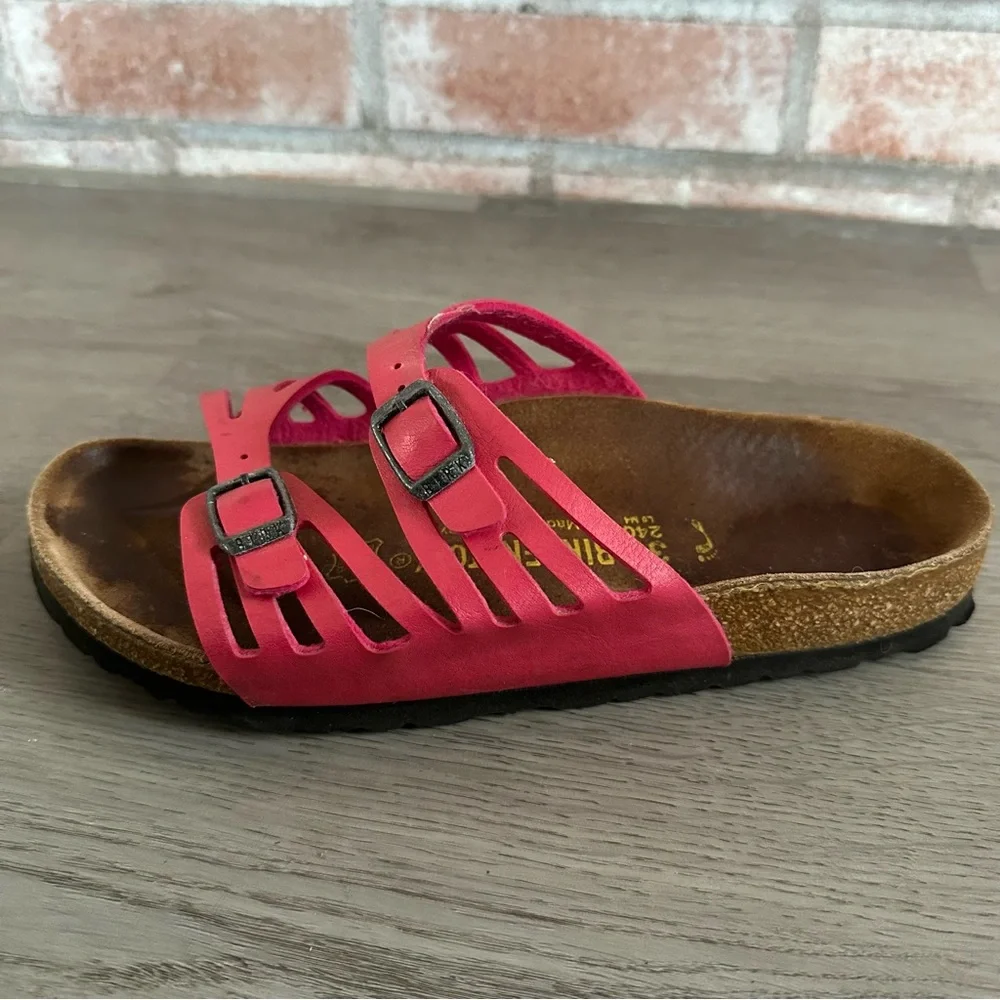 Birkenstock Granada Pink Sandals Women’s 37 Narrow 6 Double Strap Leather Slide - Picture 5 of 8